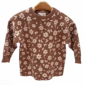 Floral Pattern Kids Sweater - Brown and White